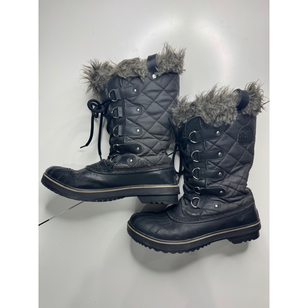 Sorel Tofino Black Quilted Faux Fur Waterproof Snow Boots Size 10